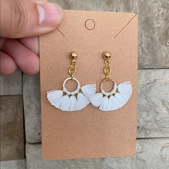Hand Crafted Jewelry - Hand Crafted White and Gold Fringe Earrings